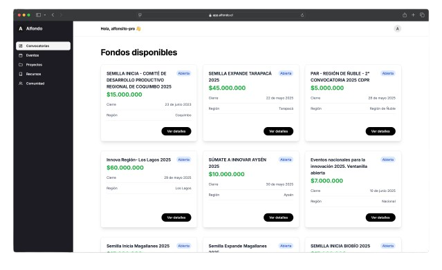 Captura de la app Alfondo